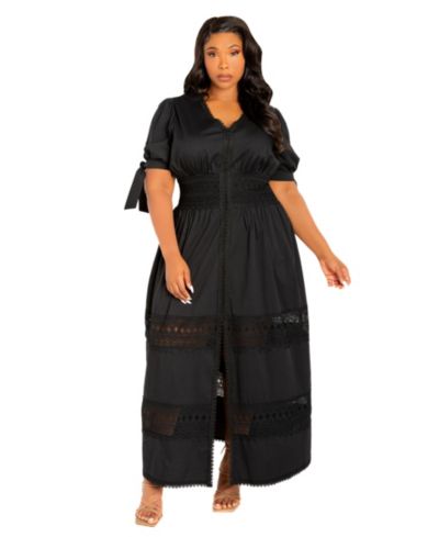 Buxom Couture Plus Size Puff Sleeve Tiered Eyelet Maxi Dress