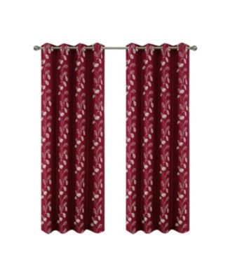 RT Designers Collection 100% Polyester 140 GSM Reed Embroidered Grommet Curtain Panel Burgundy