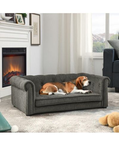 6thdruple Modern Light Gray Raised Dog Sofa for Small and Medium Breeds