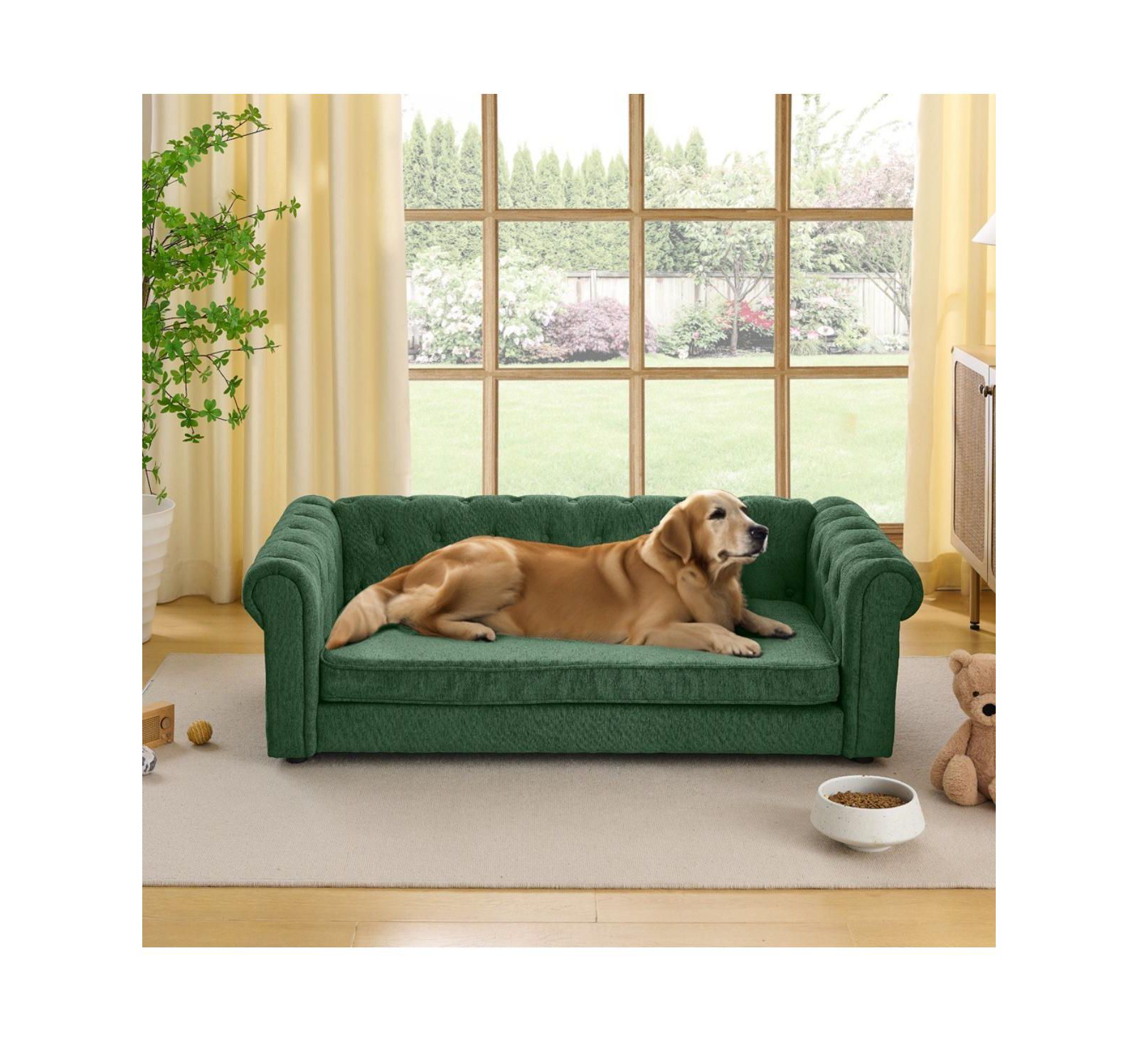 6thdruple Oversized Beige Linen Dog Sofa, Modern Elevated Pet Bed for Large Breeds