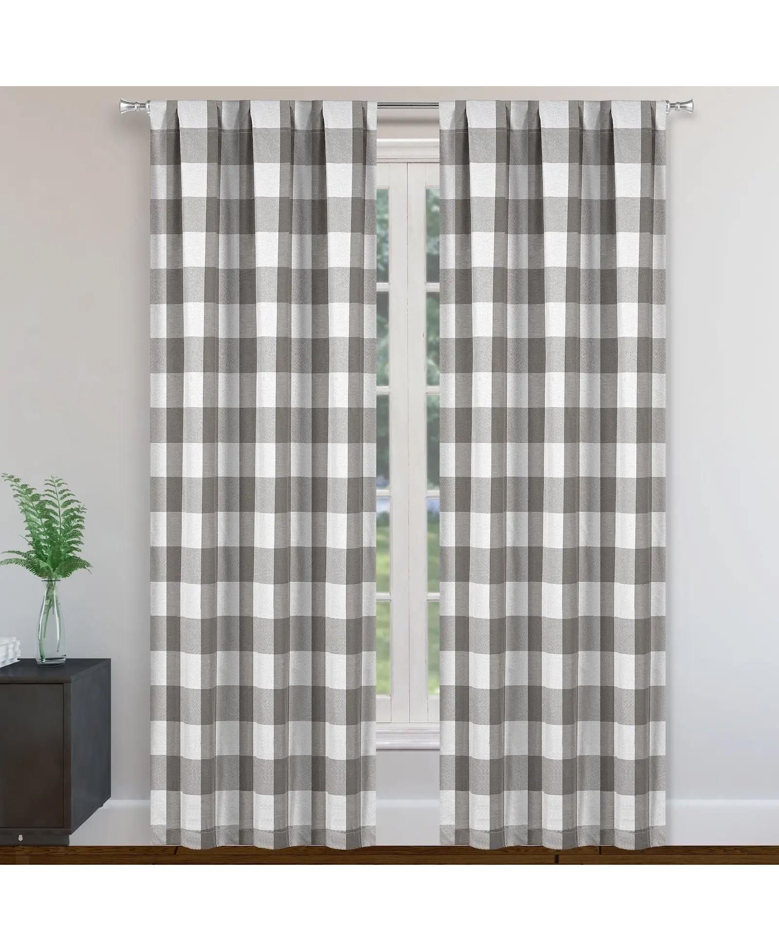Шторы для окон Kate Aurora 2 Piece Country Farmhouse Buffalo Plaid Pleated Rod Pocket