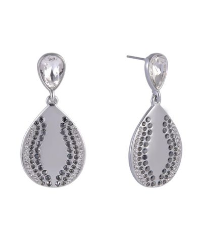 Laundry by Shelli Segal Silver Tone Teardrop Earrings with Crystal Stone Accents