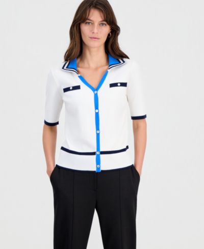 Женский джемпер T Tahari Contrast-Trim Johnny Collar Pullover