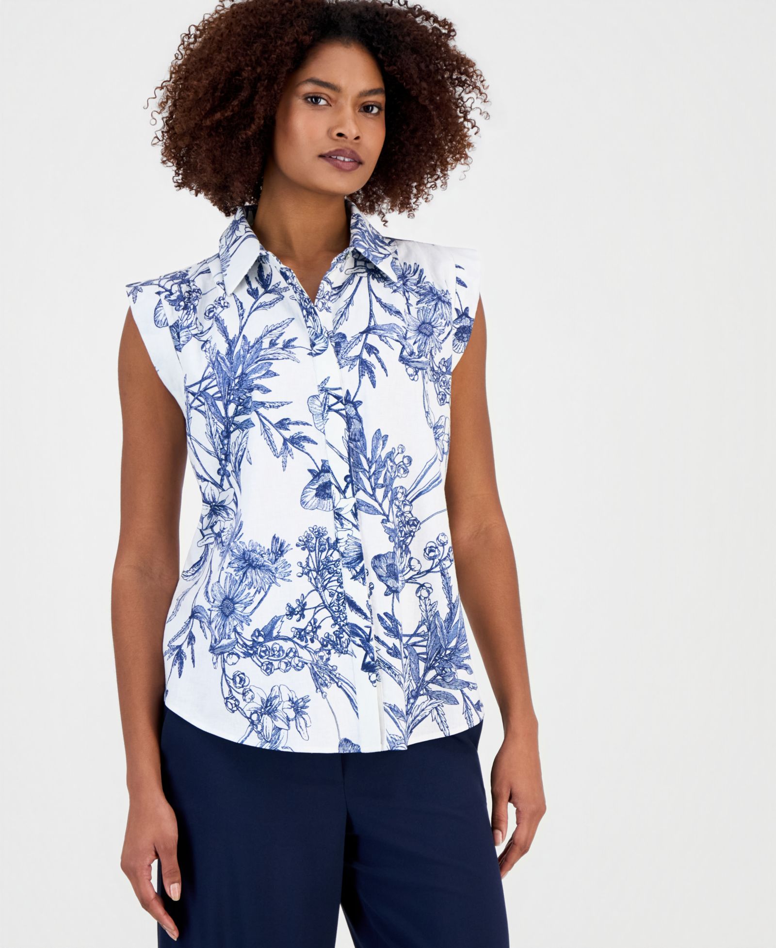T Tahari Women's Extended-Shoulder Sleeveless Blouse
