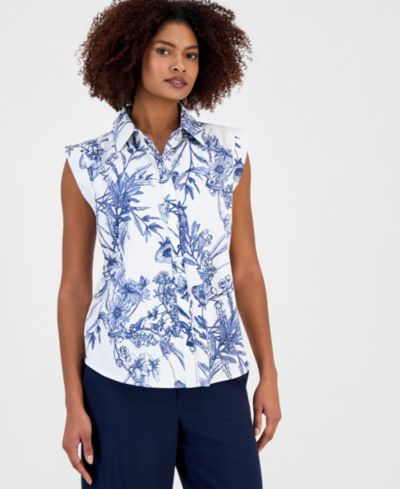 T Tahari Women's Extended-Shoulder Sleeveless Blouse