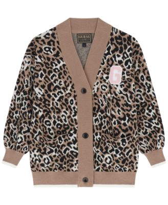 GUESS Girls' 7-16 Long-Sleeve Leopard Cardigan Sweater