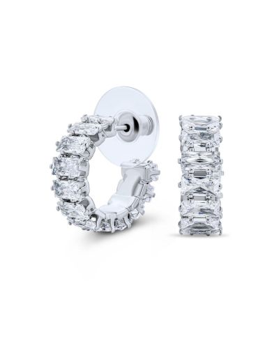 Bling Jewelry Classic Timeless Emerald Cut CZ Cubic Zirconia Huggie Mini Hoop Earrings 0.5 Inch Dia