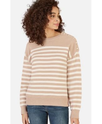 Yumi Women's Button Detail Stripe Knitted Jumper