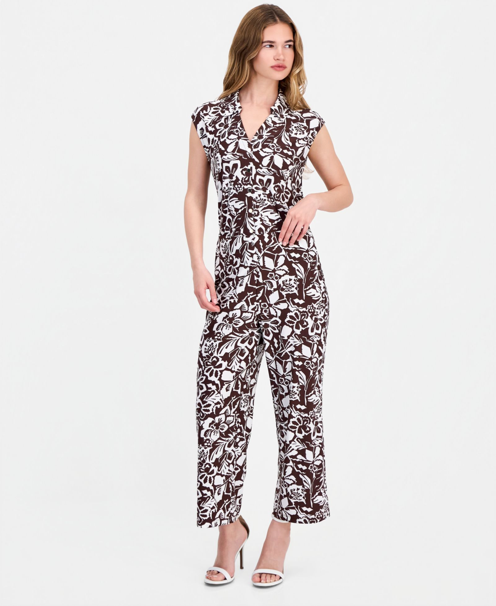 Anne Klein Essentials Petite Printed High-Rise Wide-Leg Pants