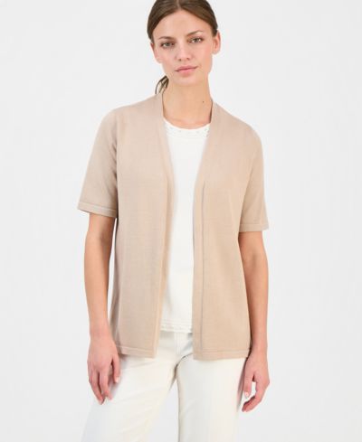 Anne Klein Essentials Petite Open-Front Elbow-Sleeve Cardigan