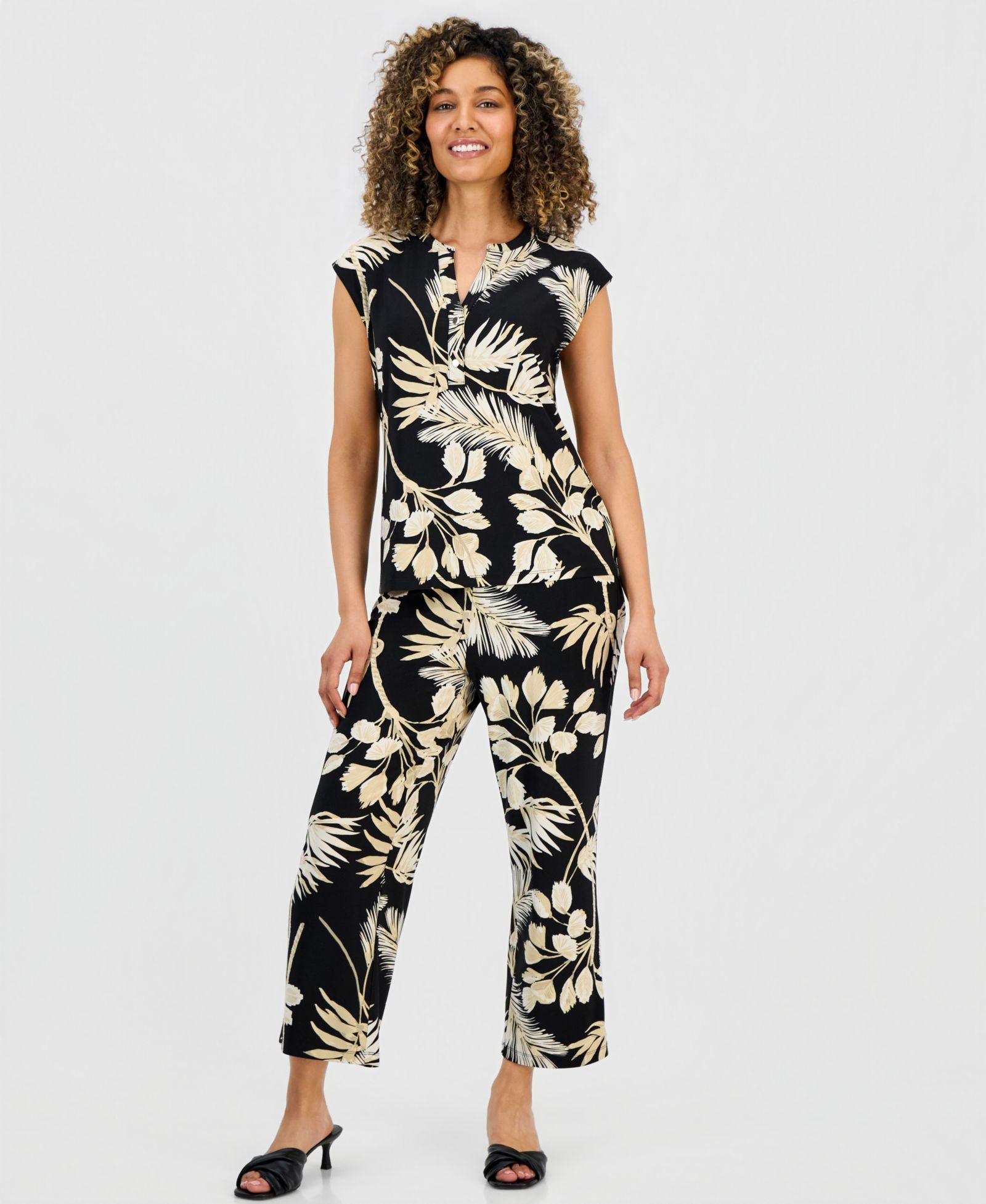 Брюки Anne Klein Essentials Petite Printed Pull-On Cropped