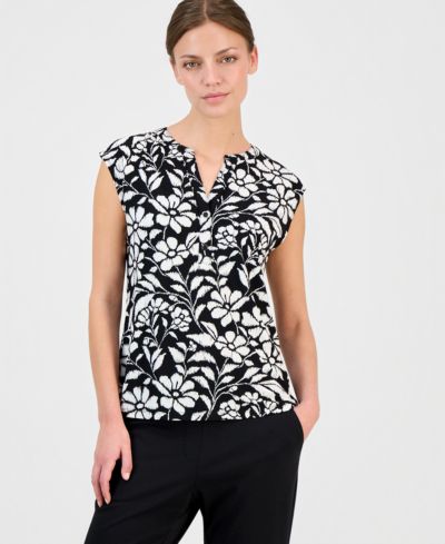 Anne Klein Essentials Petite Printed Short-Sleeve Top