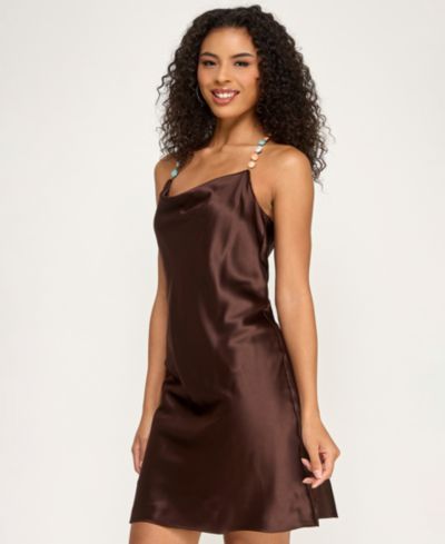 Женское атласное облегающее платье SENI & CADE Juniors' Beaded Strap Drape Front Slim