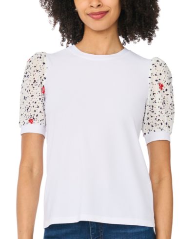 Женская футболка CeCe Short-Sleeve Crewneck Mixed Media