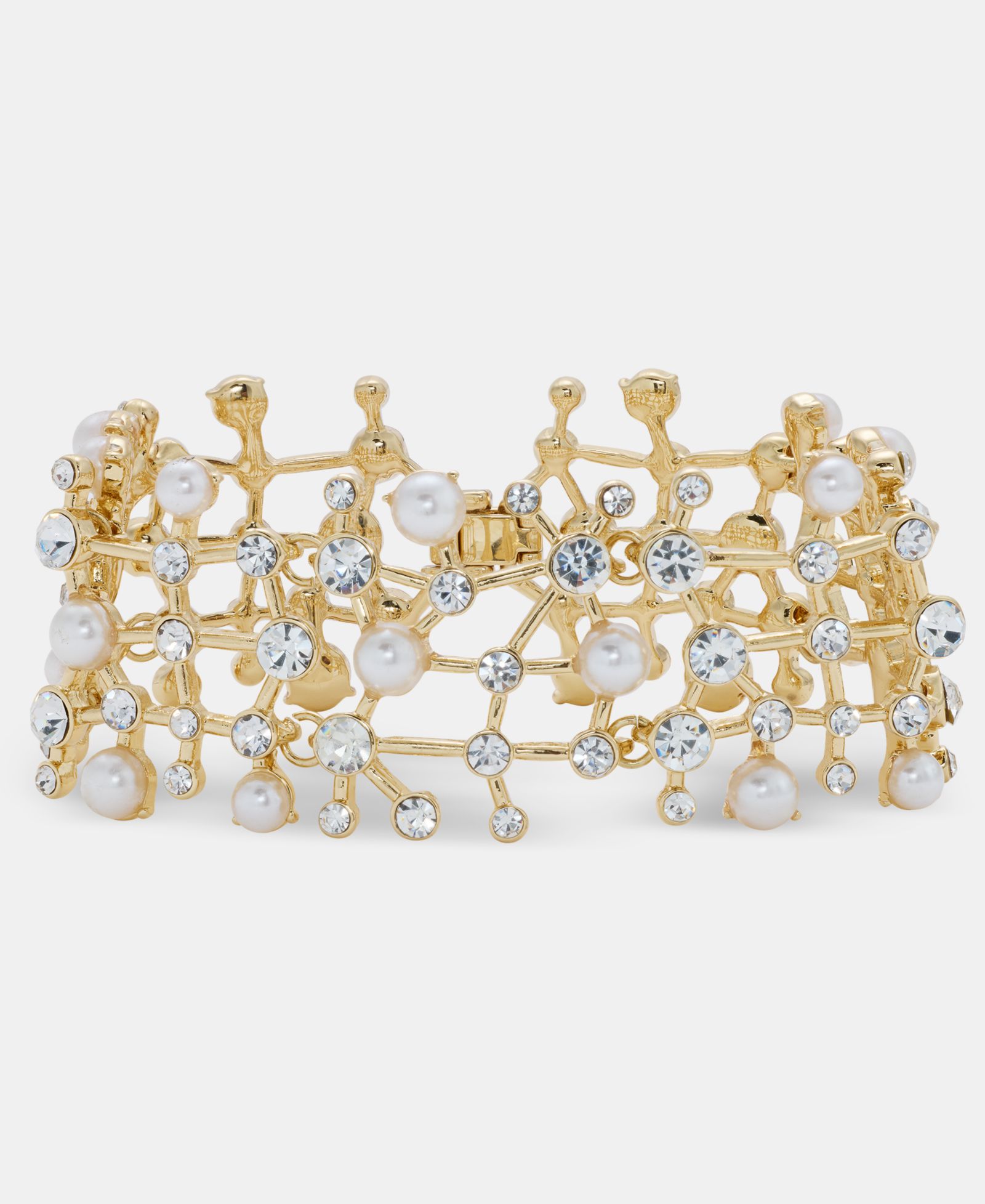 Anne Klein Crystal & Imitation Pearl Cluster Flex Bracelet