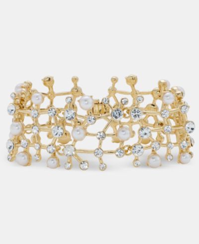 Anne Klein Crystal & Imitation Pearl Cluster Flex Bracelet