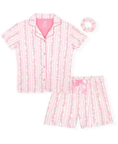 Комплект из 3 предметов Max & Olivia Big Girls' 6-16 Bow Trim Short Sleeve Top And Shorts Sleep & Play