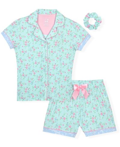 Детский комплект Max & Olivia: топ с коротким рукавом и шорты с цветочным принтом Mint, 3-Piece Set