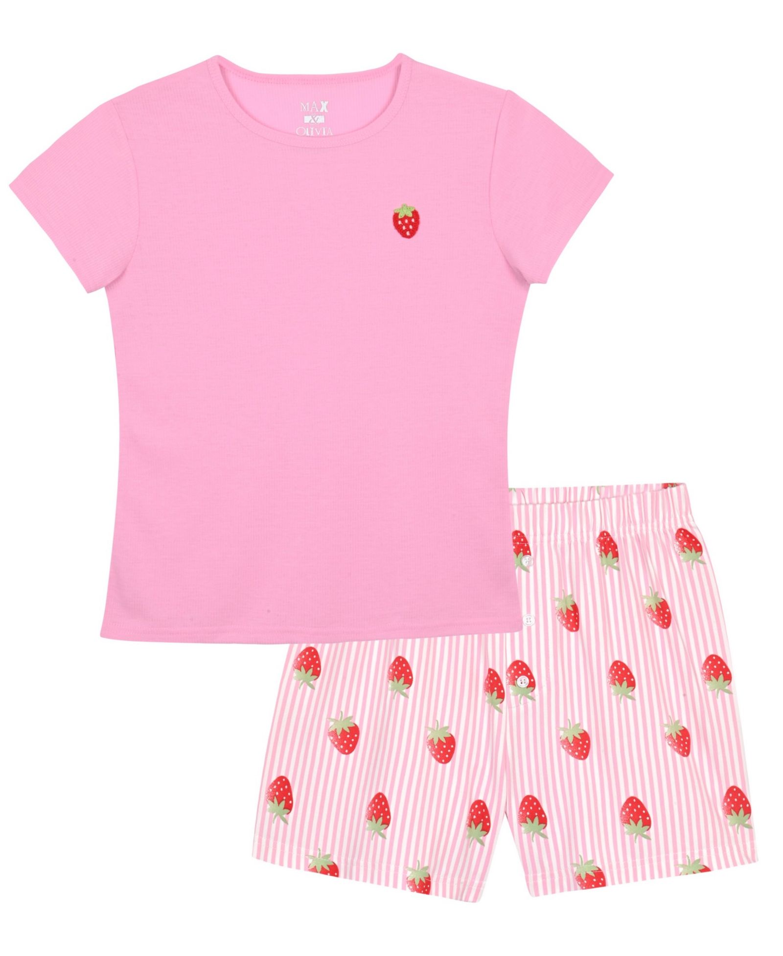 Max & Olivia Girls' 6-16 Sweet Dreams Strawberry Print Top and Shorts, 2-Piece Set