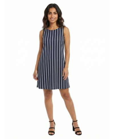 24seven Comfort Apparel Petite Striped Sleeveless A-Line Dress