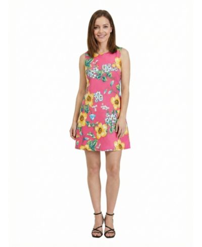 24seven Comfort Apparel Petite Pink Floral Sleeveless A-Line Dress