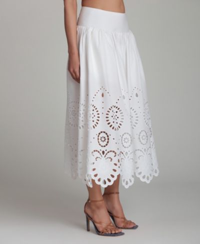 Avec Les Filles Women's Cutwork Detail A-Line Midi Skirt