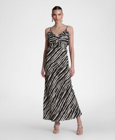 Avec Les Filles Women's Braided Tie Ruffle Maxi Dress