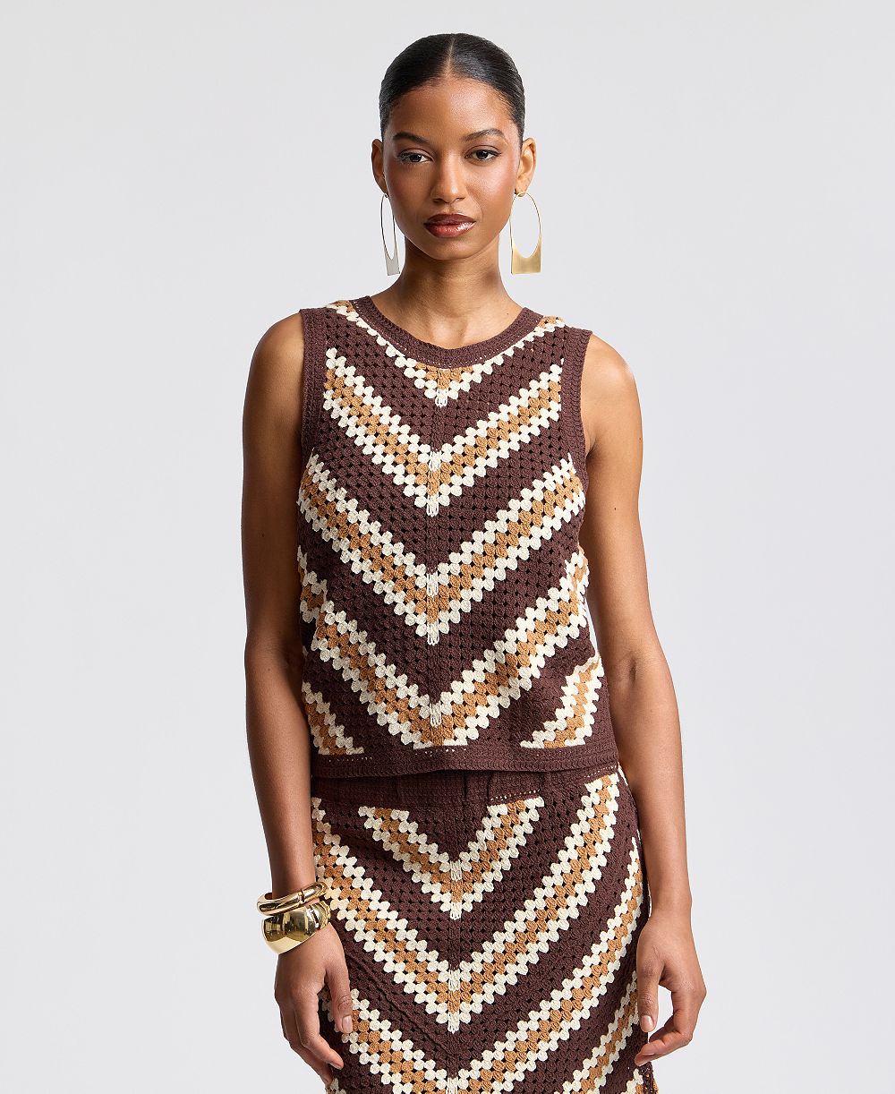 Avec Les Filles Women's Crochet Sleeveless Sweater