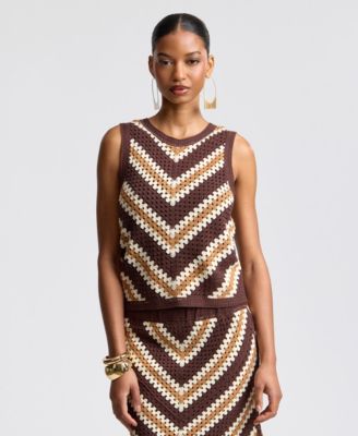 Avec Les Filles Women's Crochet Sleeveless Sweater
