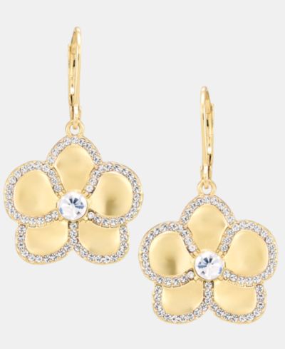 KARL LAGERFELD PARIS Gold-Tone Pavé Orchid Drop Earrings
