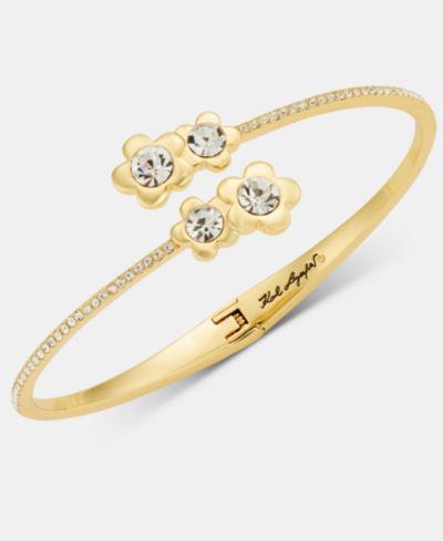 Браслет KARL LAGERFELD PARIS Gold-Tone Pavé Flower Bypass Cuff