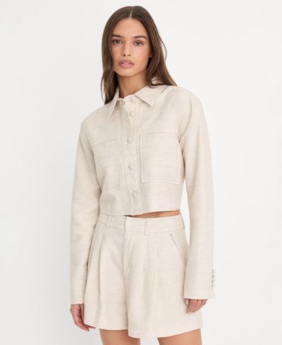 Good American Women's Linen Button-Front Cropped Jacket