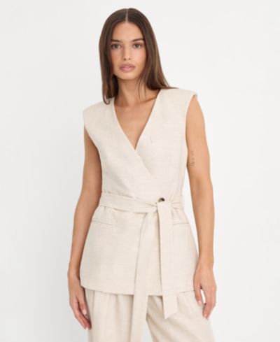 Good American Women's Linen Sleeveless Belted Vest