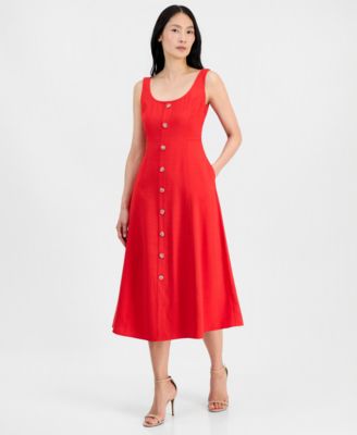 Anne Klein Petite Sleeveless Button Detail A-Line Midi Dress