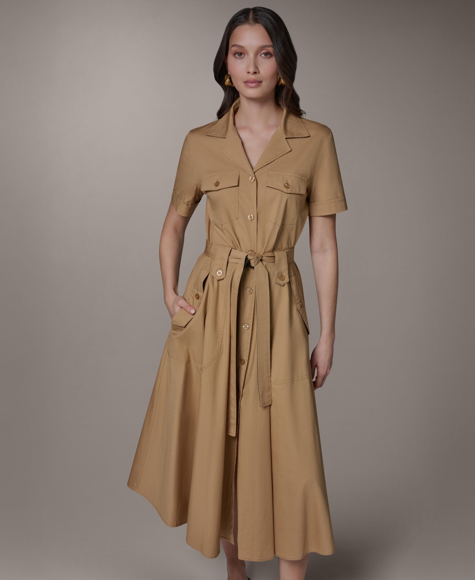 Donna Karan Weekend Women's Short-Sleeve Self-Belted Midi Shirt Dress