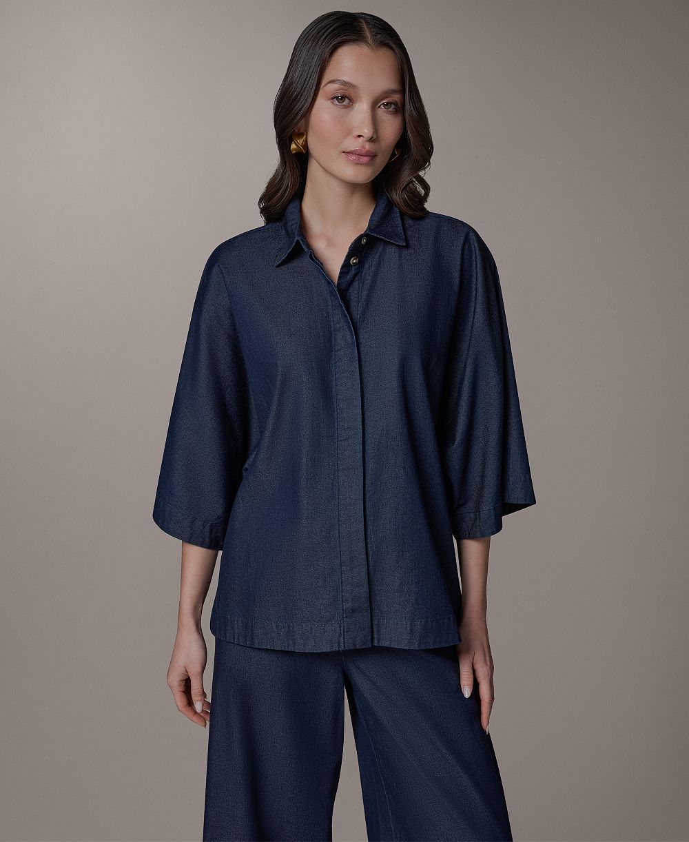Donna Karan Weekend Women's Bali Dolman Denim Button-Down Cotton Shirt