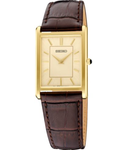 Seiko Мужские золотые часы на кожаном ремешке, 27.2mm