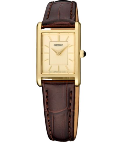 Женские часы Seiko с кожаным ремешком, 19.6mm, золотистые