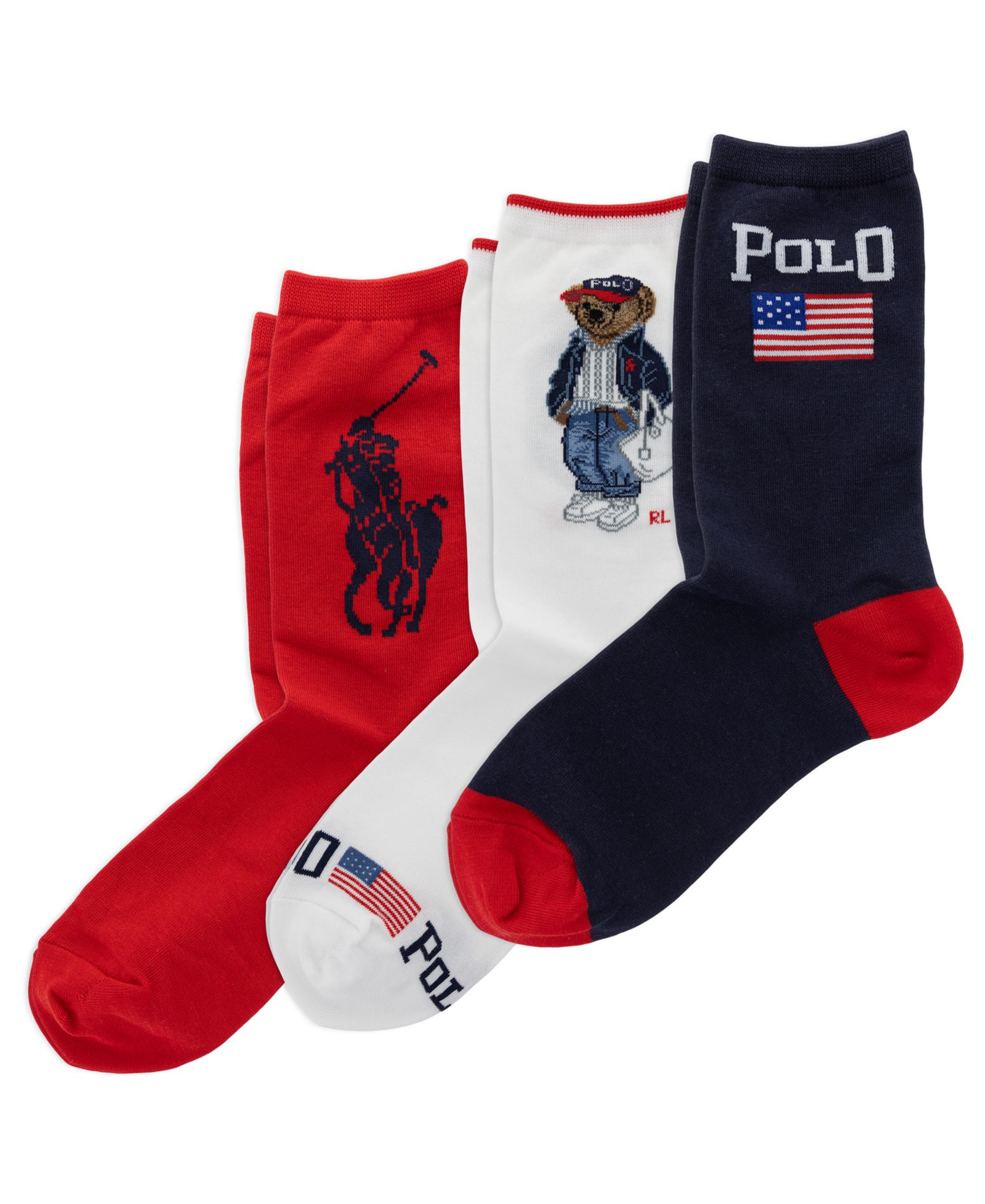 Polo Ralph Lauren Women's Americana Bear Crew Socks, 3-Pack