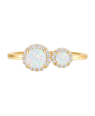 Кольцо Macy's с выращенным опалом (1/4 ct. t.w.) и выращенным белым сапфиром (1/6 ct. t.w.) в золоте 14k поверх стерлингового серебра