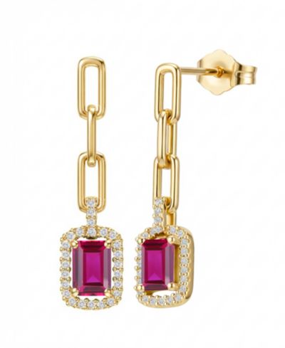 Macy's Lab Grown Ruby (1-1/3 ct. t.w.) & Lab Grown White Sapphire (1/4 ct. t.w.) Drop Earrings in 14k Gold Over Sterling Silver (Also Available in Multi-Stones)