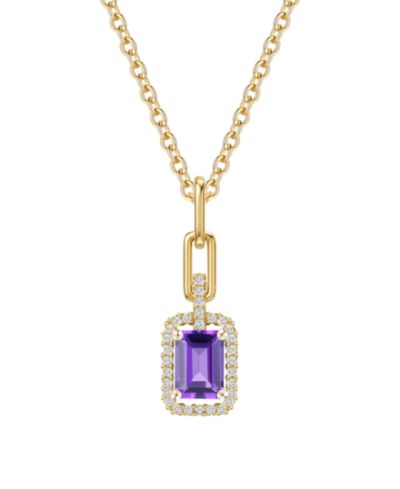 Macy's Lab Grown Emerald (3/4 ct. t.w.) & Lab Grown White Sapphire (1/5 ct. t.w.) Necklace in 14k Gold Over Sterling Silver (Also Available in Multi-Stones)