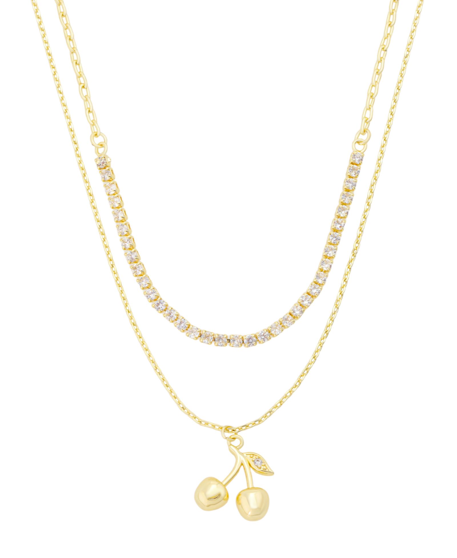 Unwritten Cubic Zirconia Cherry Pendant and Tennis Layer Necklace Set