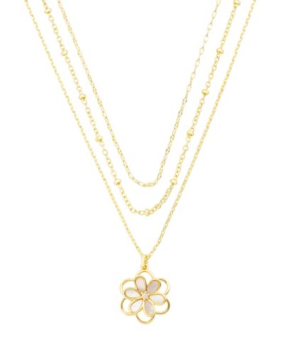 Unwritten Cubic Zirconia and Imitation Pearl Floral Pendant Trio Necklace Set