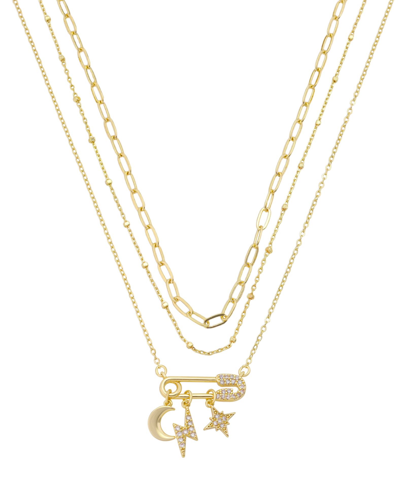 Набор из трех колье Unwritten Cubic Zirconia Safety Pin Celestial Pendant