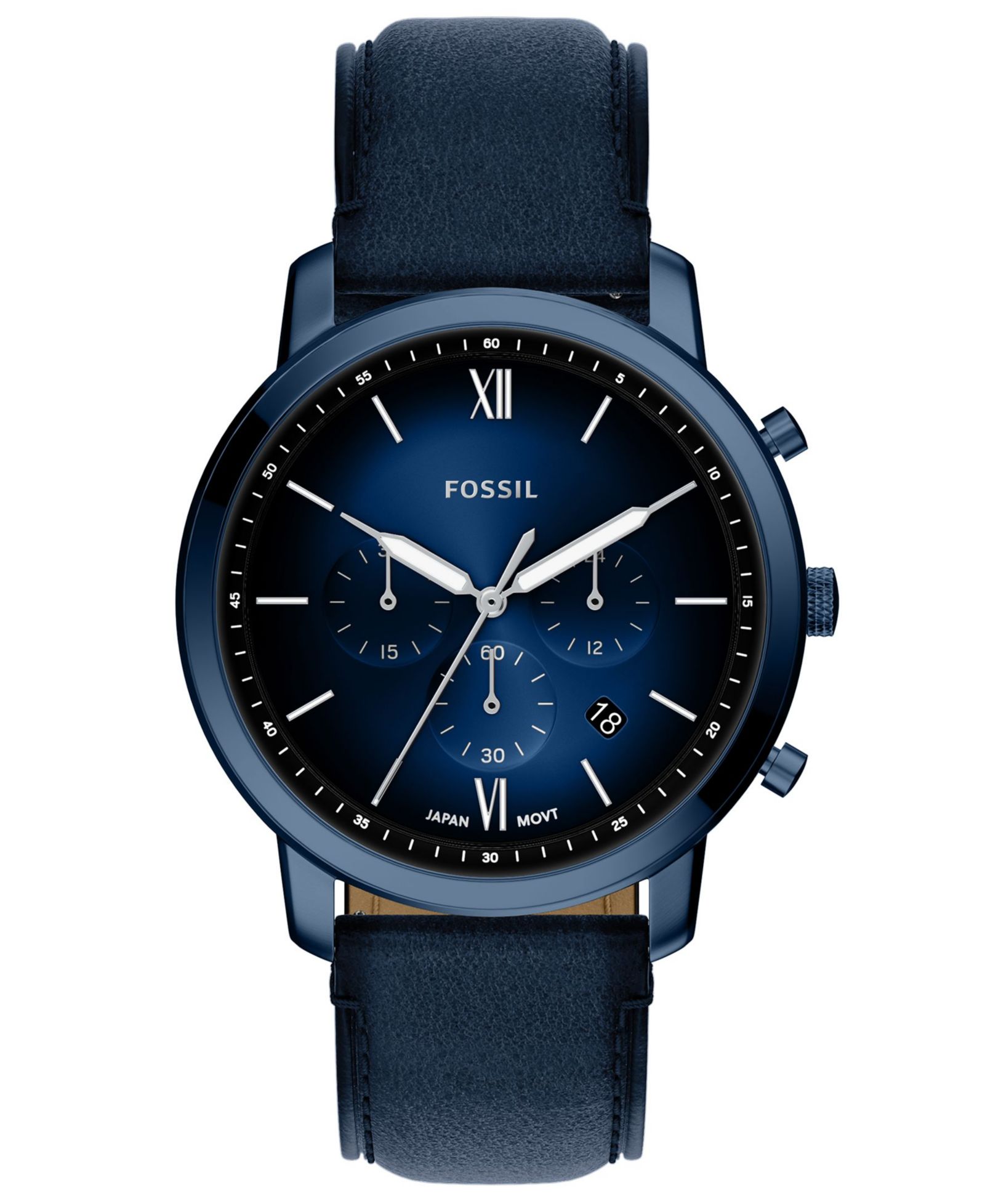 Fossil Men's Neutra Chronograph Navy Leather Watch 44mm