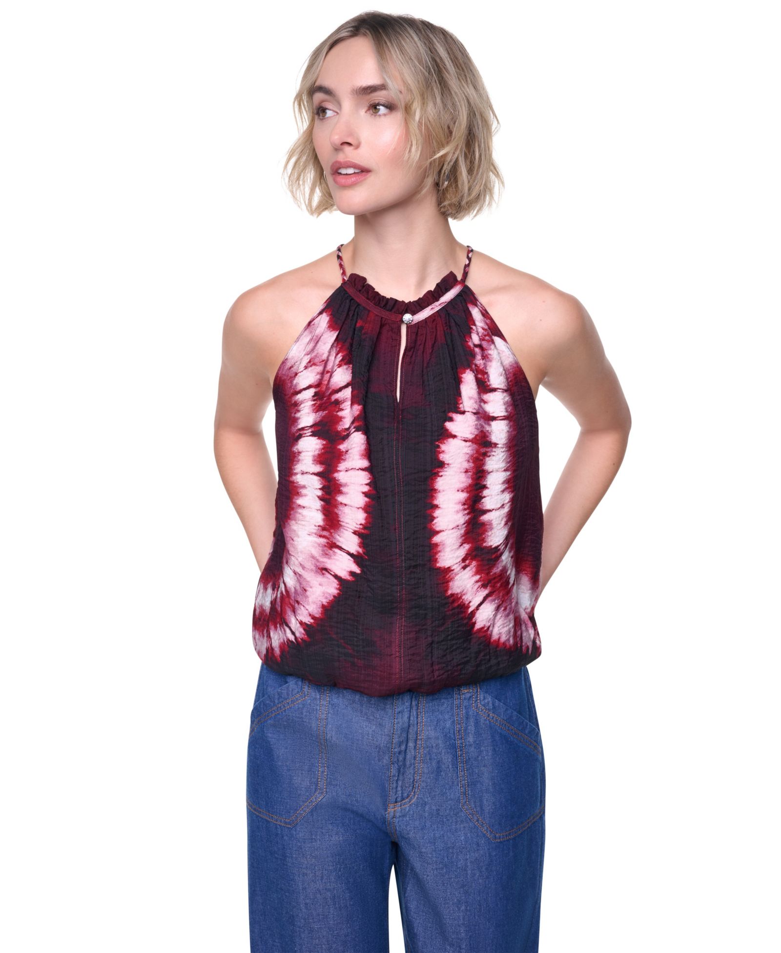 Женский топ DKNY Women's Printed Halter Neck Button Placket