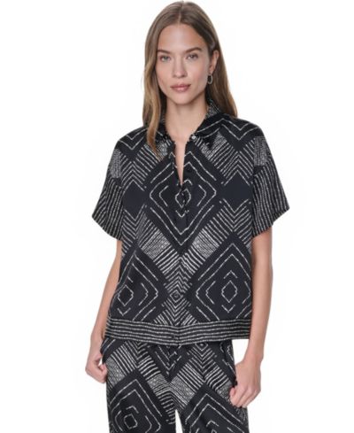 Женская рубашка DKNY Women's Printed Button-Down Collared Neck