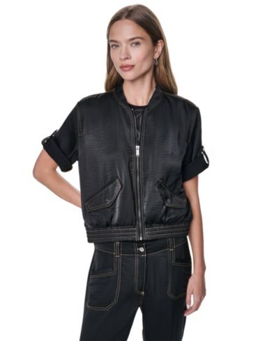 DKNY Women's Roll-Tab Contrast Stitch Glazed Jacket