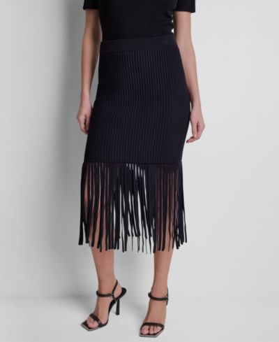 DKNY Women's Cotton-Blend Fringe Sweater Skirt